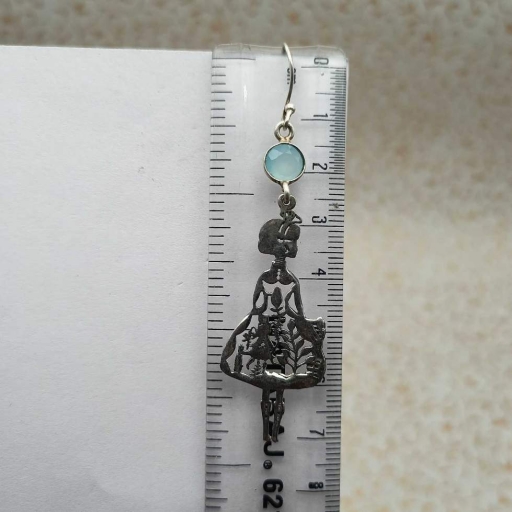 925 Sterling Silver Round Shape Aqua Chalcy Gemstone Doll Earring