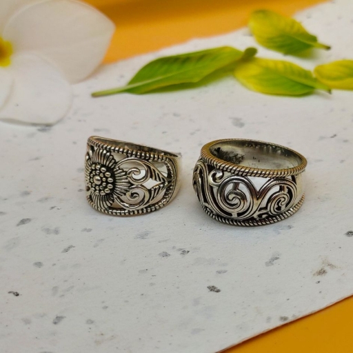 Handmade Bohemian Party Wear 925 Silver Jali Work Ring