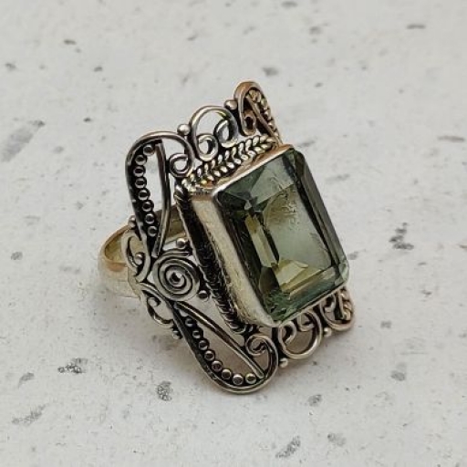 Green Amethyst Gemstone Designer 925 Sterling Silver Ring