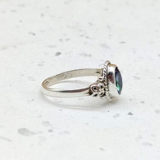 Faceted Oval Shape Mystic Topaz Gemstone 925 Silver Ring For Girls