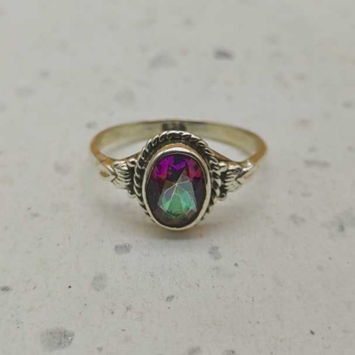 Faceted Oval Shape Mystic Topaz Gemstone 925 Sterling  Silver Ring