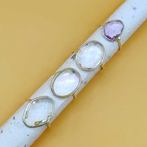 Faceted Marquise  Shape Crystal Quartz Gemstone 925 Silver Bezel Ring