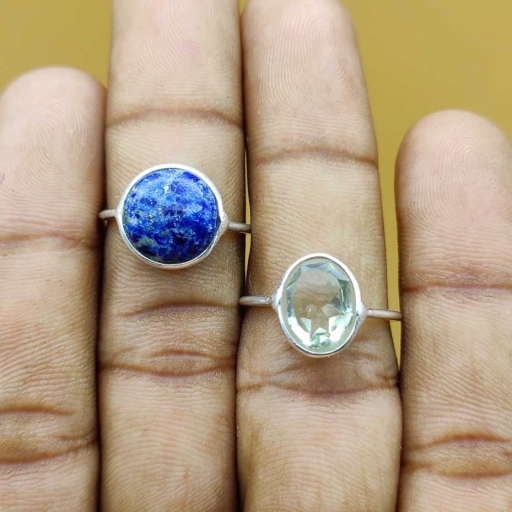 Lapis Lazuli Gemstone Designer 925 Sterling Silver Handmade Bezel Ring