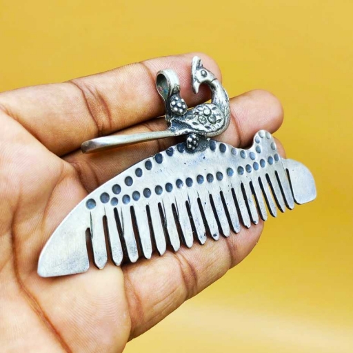 Vintage Bohemian Artisan Silver Tribal Peacock On Comb Design Pendant