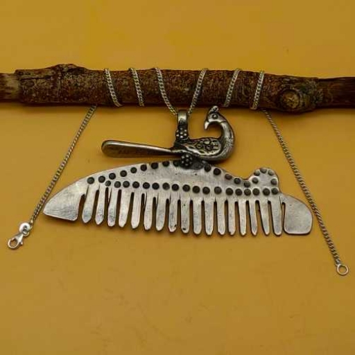 Vintage Bohemian Artisan Silver Tribal Peacock On Comb Design Pendant