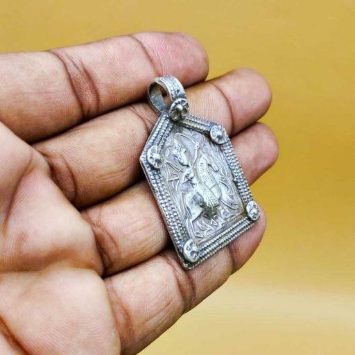 Old 925 Sterling Silver Handmade Oxidized Tribal Vintage Pendant House Shape