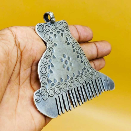 925 Bohemian Vintage Silver Family Gift Item Comb Design Pendant With Carving
