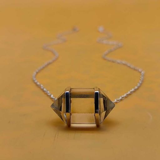 Crystal Quartz  Gemstone 925 Sterling Silver Handmade Bohemian Pencil Shape Chain Design Necklace