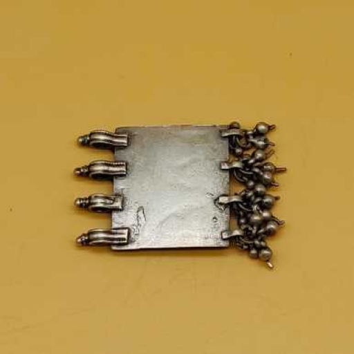 Vintage Old Bohemian Silver Oxidized Temple Jewelry Rectangle Shape Pendant