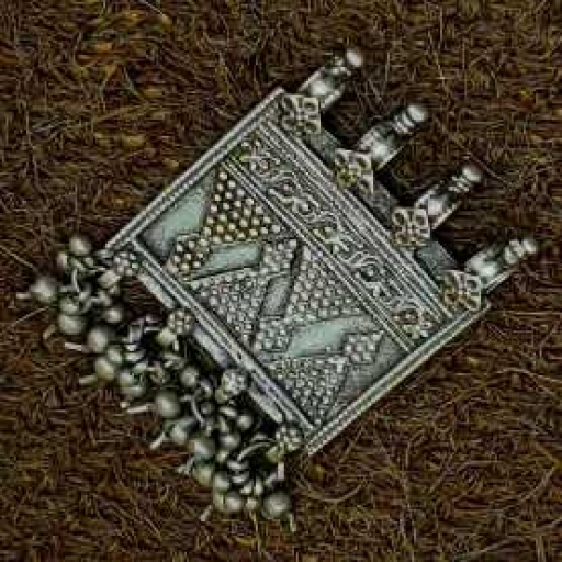 Vintage Old Bohemian Silver Oxidized Temple Jewelry Rectangle Shape Pendant