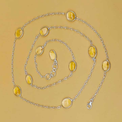 Multiple Gemstone 925 Sterling Silver Natural Citrine Cabochon Gemstone Gift Item Necklace