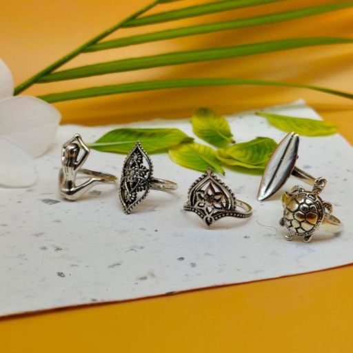 925 Sterling Silver Handmade Bohemian Leaf Design Stacking Ring