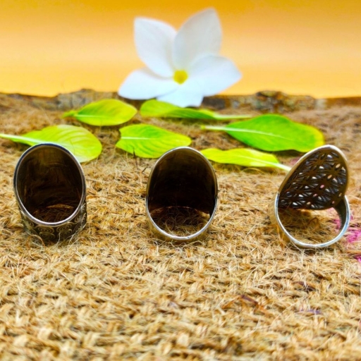 Long Hammered Design 925 Silver Bohemian Mandala Handmade Ring