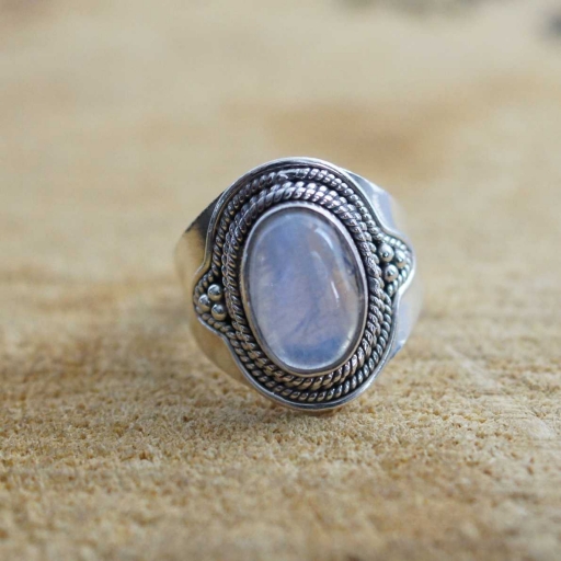 925 Sterling Silver Handcrafted Rainbow Moonstone Bohemian Ring
