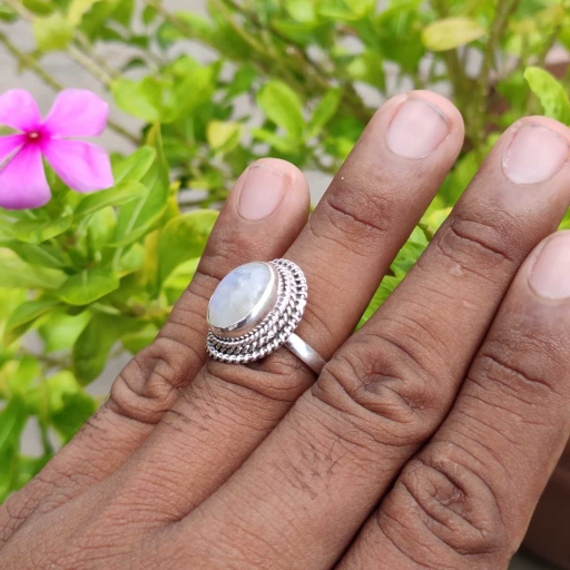Bohemian Rainbow Moonstone 925 Sterling Silver Ring