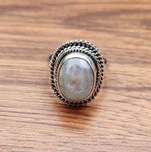 Bohemian Rainbow Moonstone 925 Sterling Silver Ring