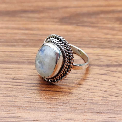 Bohemian Rainbow Moonstone 925 Sterling Silver Ring