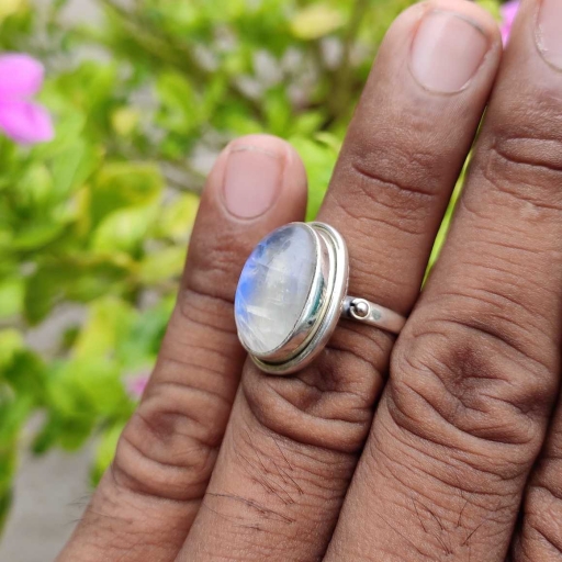 925 Sterling Silver Handmade Rainbow Moonstone Gemstone Bohemian Ring