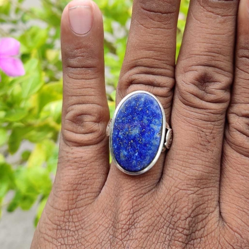 Flat Top Cabochon Lapis Lazuli Gemstone 925 Silver Ring