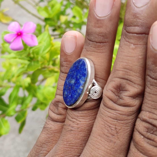 Flat Top Cabochon Lapis Lazuli Gemstone 925 Silver Ring