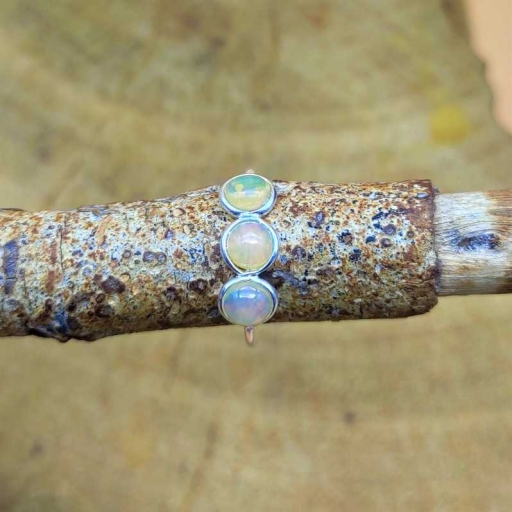 Dainty Tiny Cabochon Opal Gemstone Handmade 925 Silver Bezel Ring