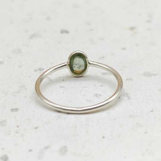 Tiny Oval Shape Green Tourmaline  Gemstone Handmade 925 Silver Bezel Ring