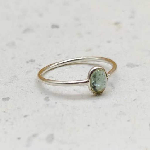 Tiny Oval Shape Green Tourmaline  Gemstone Handmade 925 Silver Bezel Ring
