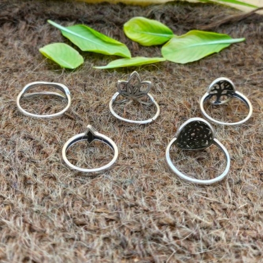 925 Sterling Silver Handmade Bohemian Flower Circle Design Stacking Ring