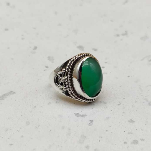 Cabochon Green Onyx Gemstone Handmade 925 Sterling Silver  Ring