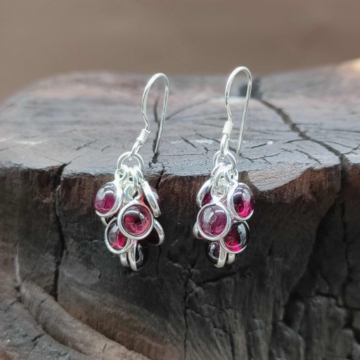 925 Sterling Silver Garnet Gemstone Handmade Grape Bunch Design Earring