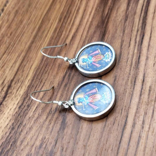 925 Sterling Silver Lord Krishna Hand painted Glass Frame Earring