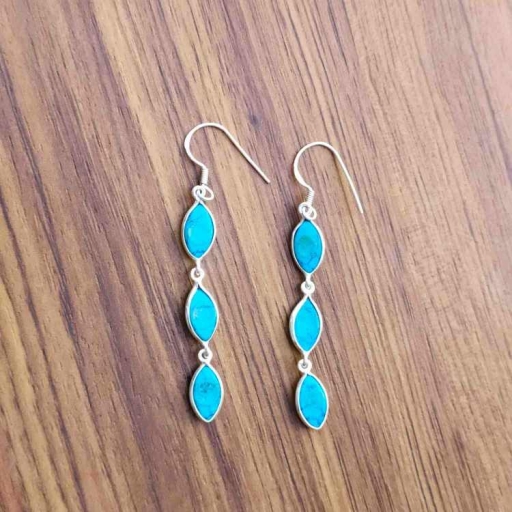 Cabochon Turquoise Gemstone Marquise Shape  Handmade 925 Sterling Silver Earring