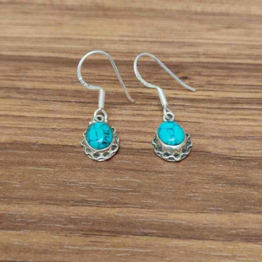 925 Sterling Silver Dainty Turquoise Handmade Designer Earring Jewelry