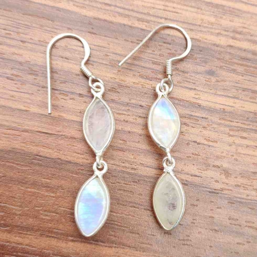 925 Sterling Silver Full Flash Rainbow Moonstone Marquise Shape Earring