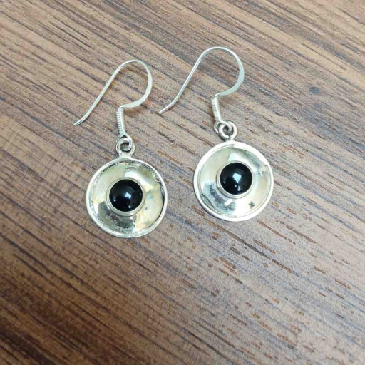 925 Sterling Silver Handmade Black Onyx Round Shape Gemstone Earring