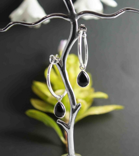 Sterling Silver 925 Black Onyx Gemstone Designer Stud Hoop Earring For Her Gift