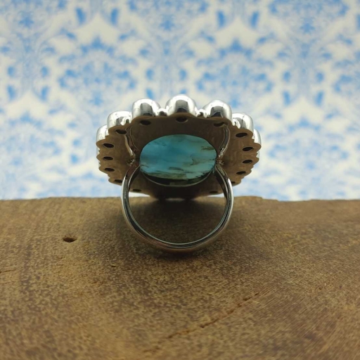 Authentic Larimar And Pearl Gemstone Designer 925 Sterling Silver Ring For Her Gift