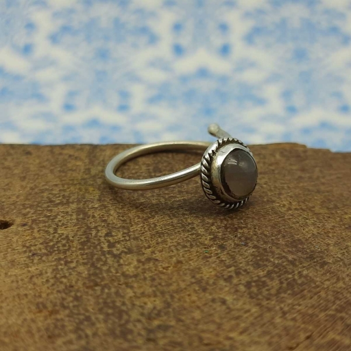 Cabochon Rose Quartz Gemstone Designer 925 Sterling Silver Adjustable Ring