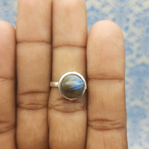 Grey with Blue Flash Labradorite Gemstone 925 Sterling Silver Ring