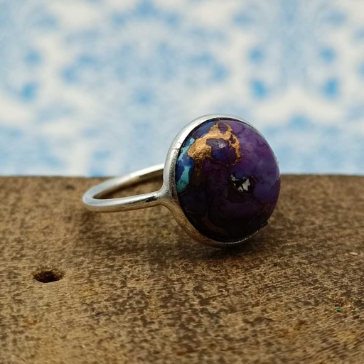 Purple Copper Turquoise Gemstone 925 Sterling Silver Fine Bezel Ring