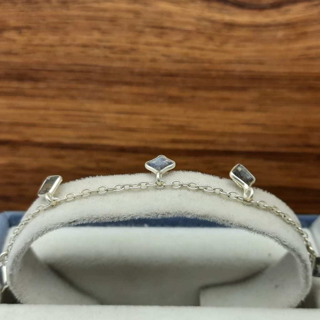 Square Shape Faceted Labradorite Gemstone 925 Sterling Silver Bracelet