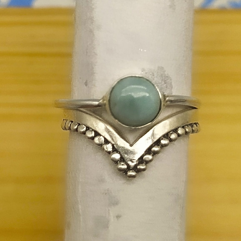 Silver Handcrafted Dainty Larimar Gemstone Boho Stacking Ring
