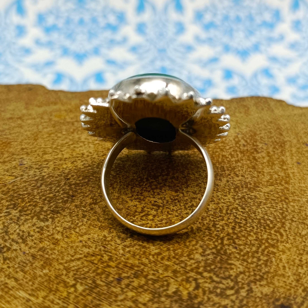 Malachite Gemstone 925 Sterling Silver Bohemian Nepali Work Ring