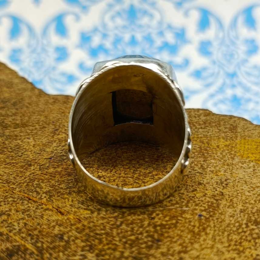 Cushion Shape Pyrite Gemstone 925 Sterling Silver Bohemian Band Ring