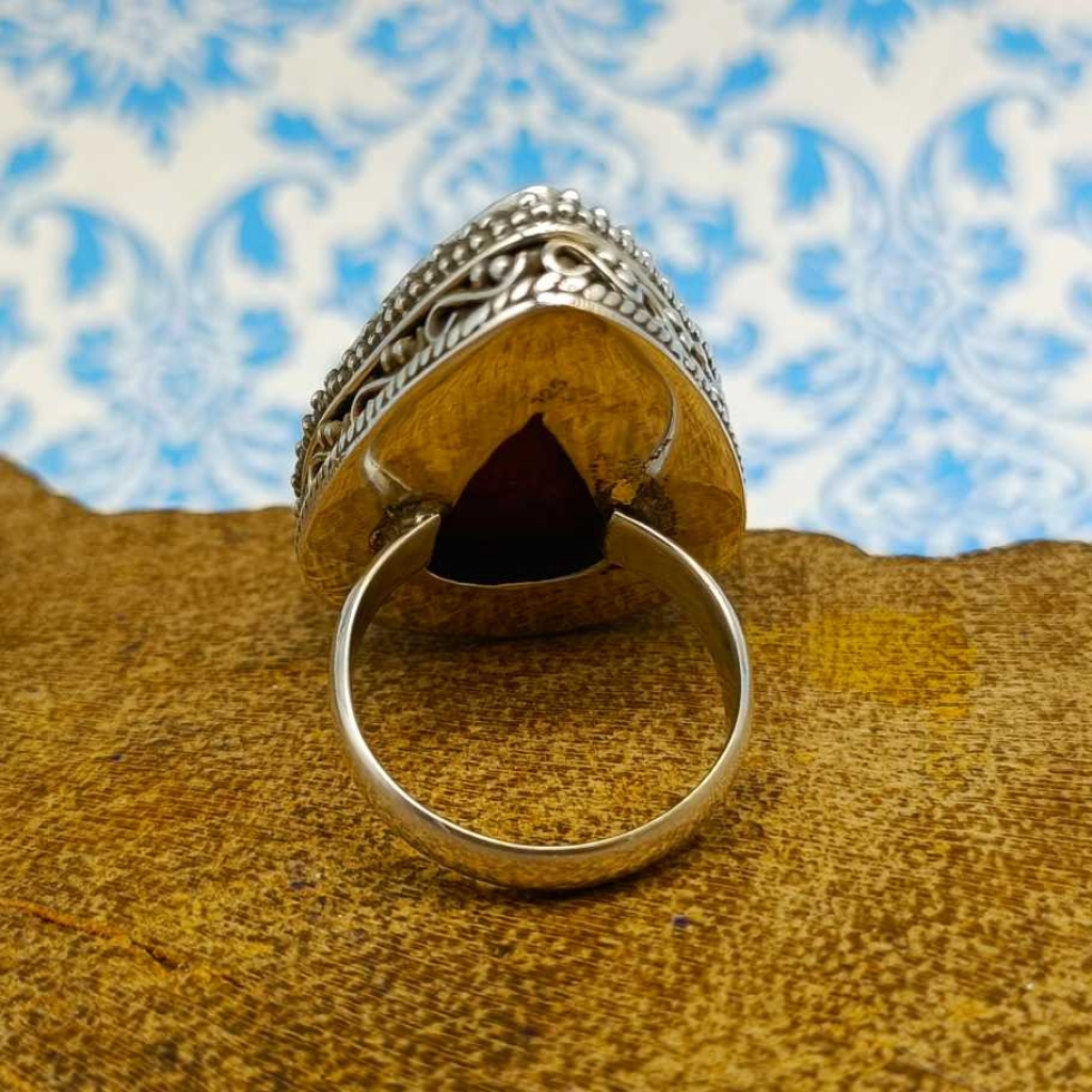 Ruby Gemstone 925 Silver Boho Unique Design Work Ring
