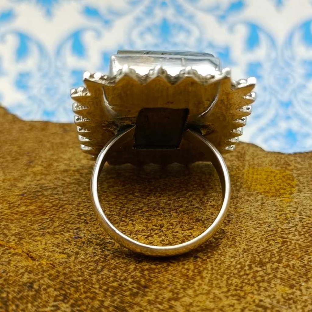 Rectangle Shape Pyrite Gemstone 925 Sterling Silver Bohemian Nepali Work Ring