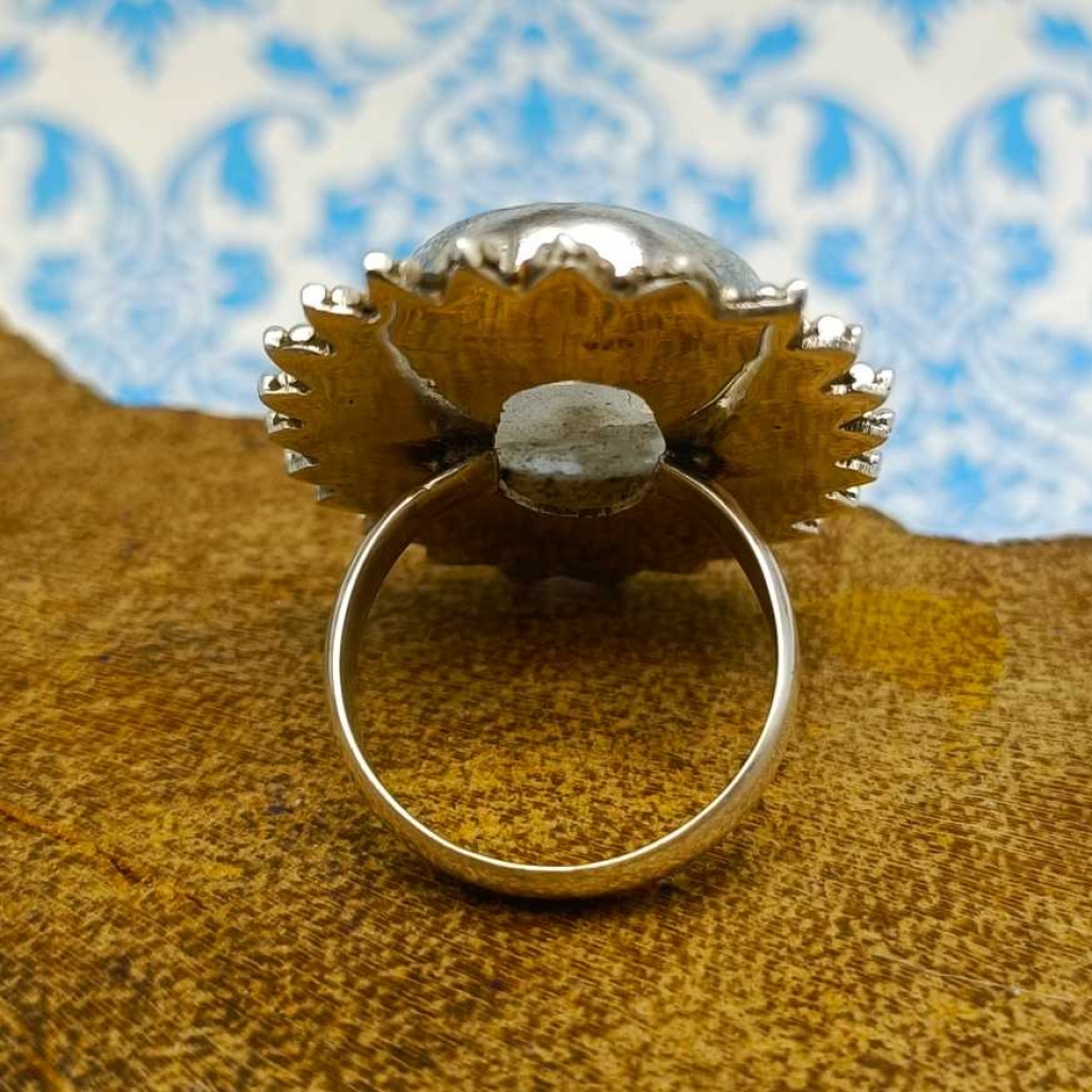 Rainbow Moonstone Gemstone 925 Sterling Silver Bohemian Nepali Work Ring