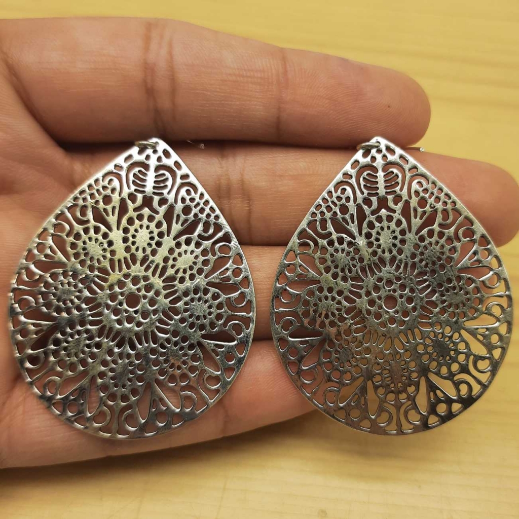 925 Sterling Silver Jali Flower Dangler Handmade Earring