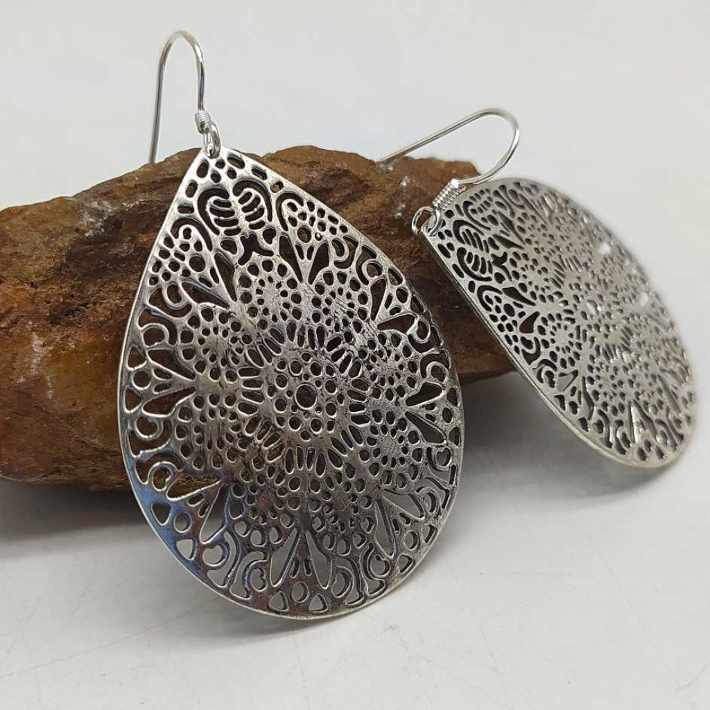 925 Sterling Silver Jali Flower Dangler Handmade Earring