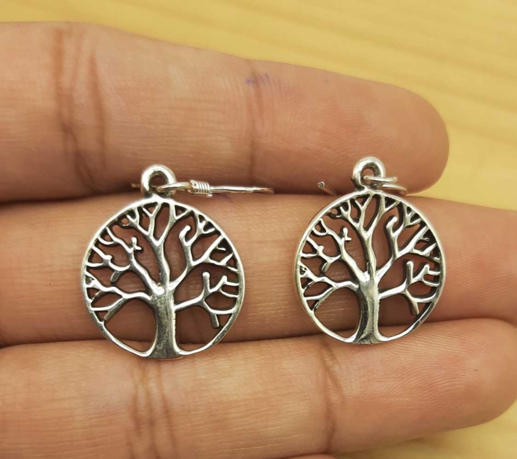 925 Sterling Silver Handmade Tree Of Life Boho Handmade Earring